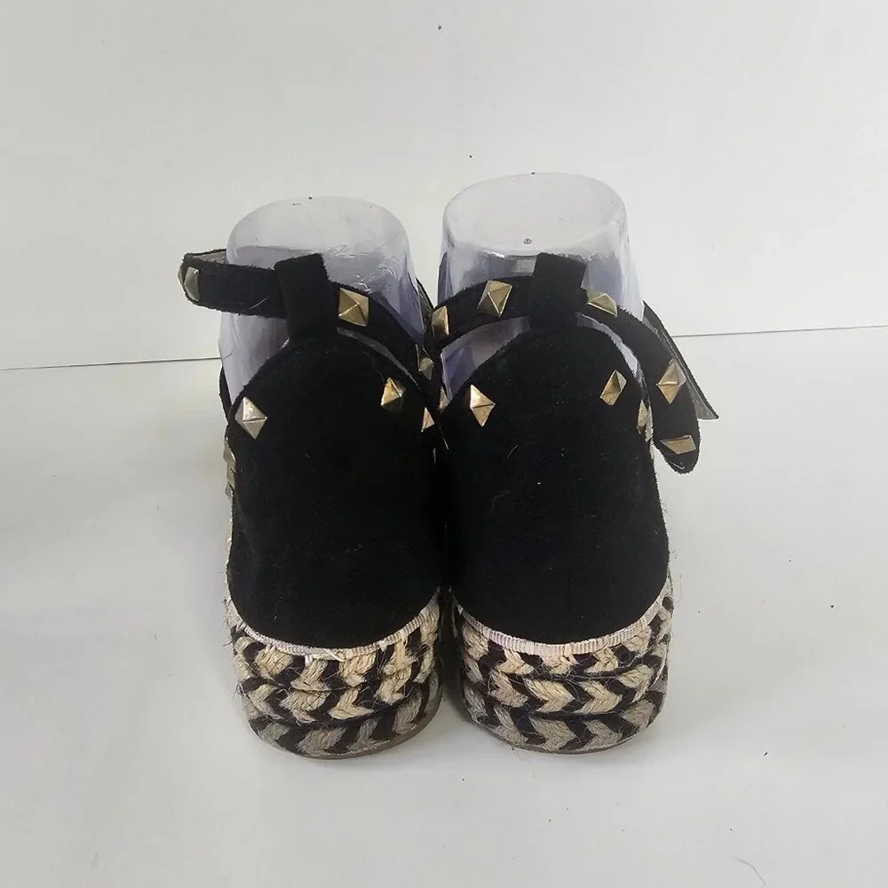 PrettyLittleThing Espadrilles Black Ankle Wrap Canvas Boho 38